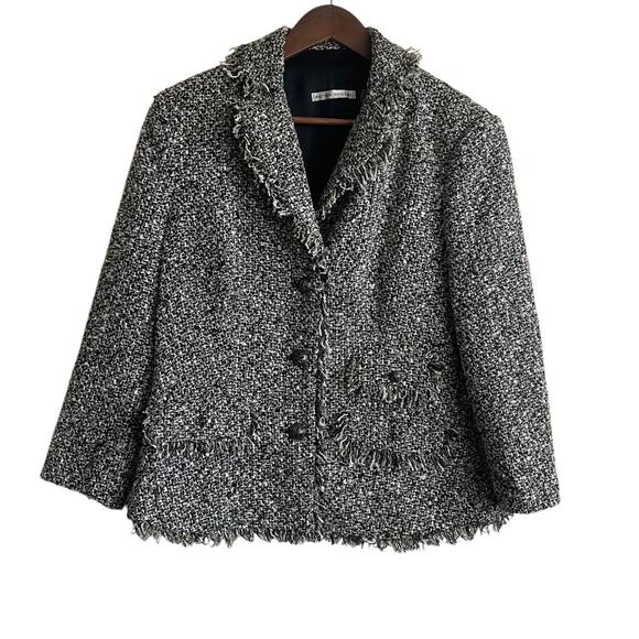 Peter Nygard‎ Women Jacket 12P Black Tweed Fringe Trim Metallic Thread Old Money - Picture 1 of 16